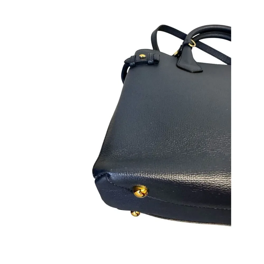 Burberry Navy Blue Saffiano Pebbled Leather Nova Check 2way Banner Satchel Ex+